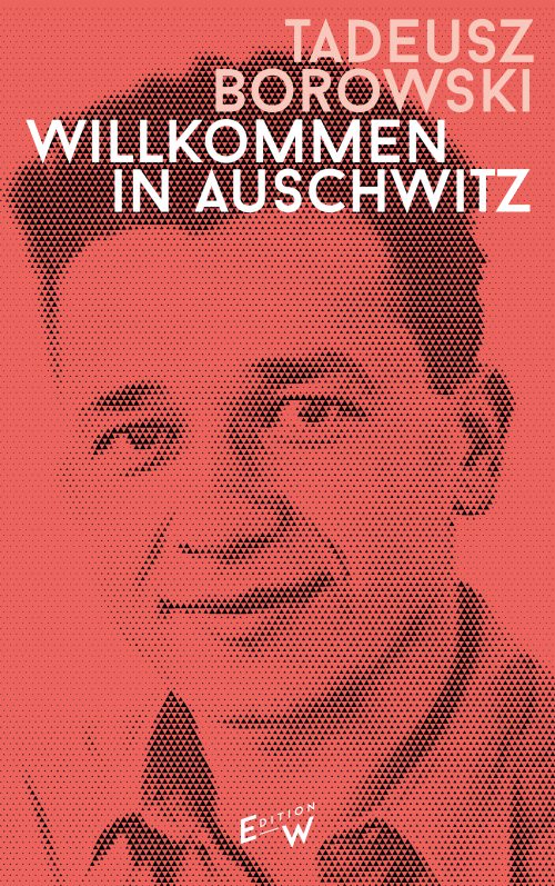 Das Cover von »Willkommen in Auschwitz« zeigt ein pixelliertes Porträt des Autors vor korallrotem Hintergrund.